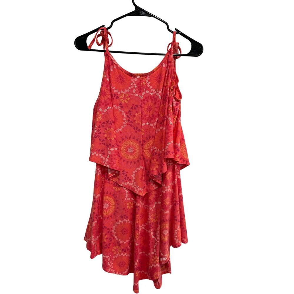 Coco Rave Womens Colorful Floral Ruffle Romper Shorts Size L Red Orange - Picture 2 of 8